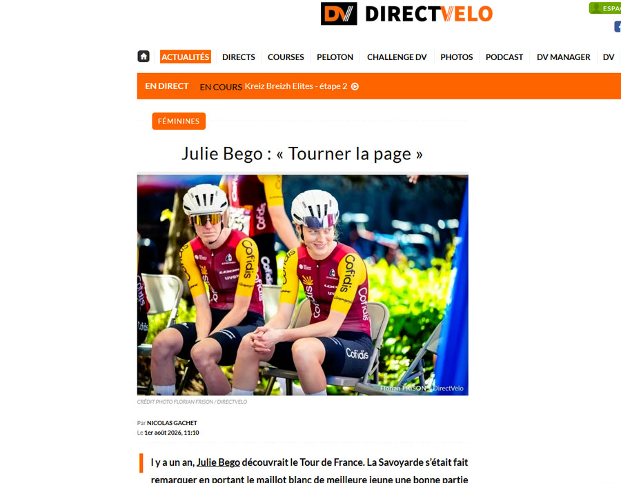 Article du média français Direct Velo sur Julie Bego