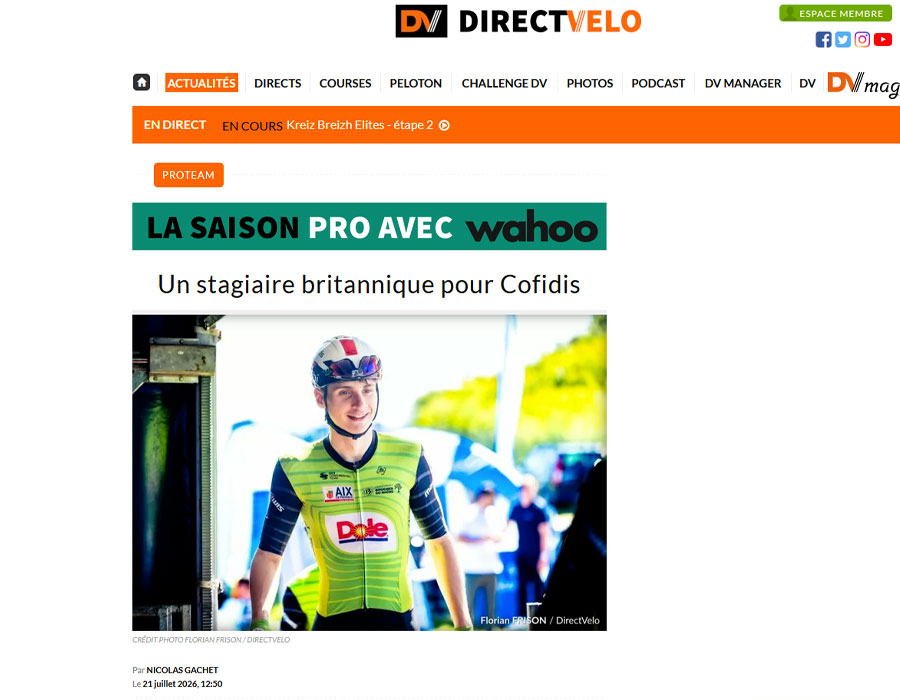Article du média français Direct Velo sur Joseph Brookes