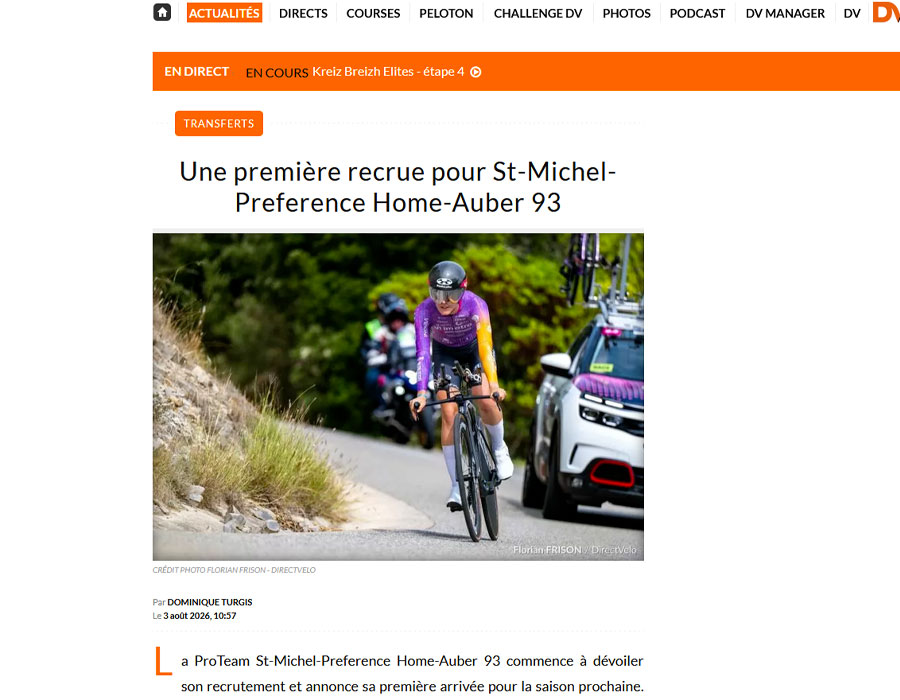 Article du média français Direct Velo sur Gaia Segato